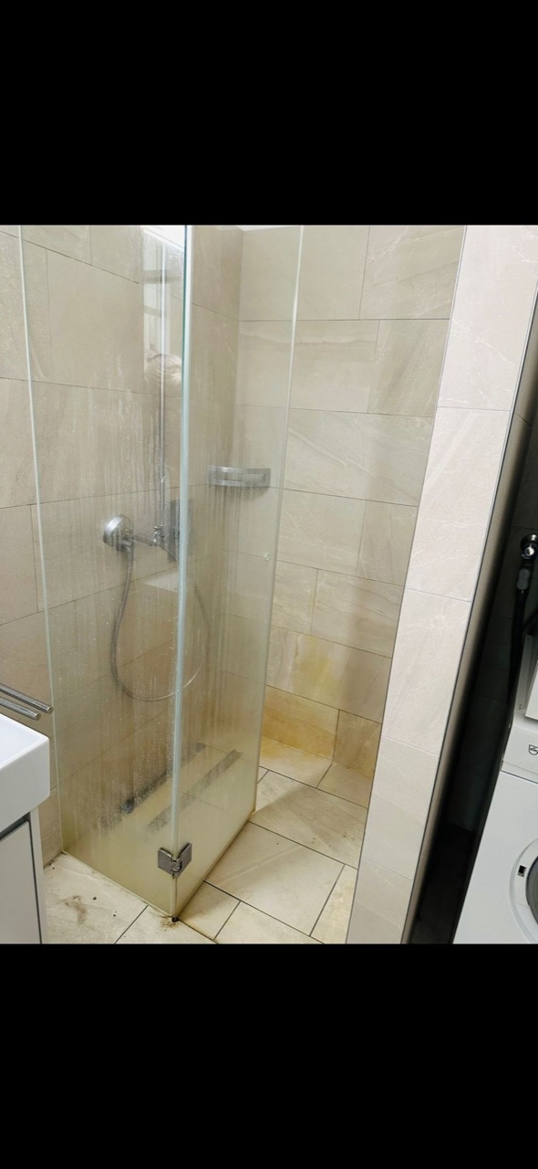 Vorher: Dusche · Kalk & Glas